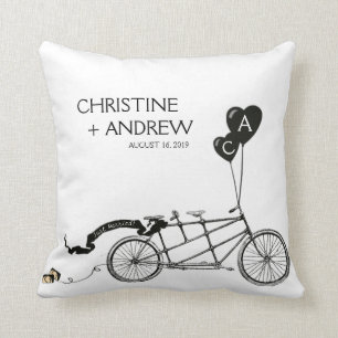 Tandem Bicycle Romantic Casual Wedding Custom Gift Throw Pillow