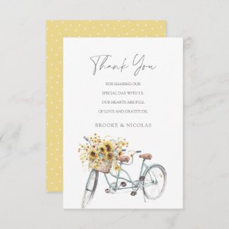 Tandem Bicycle Rustic Sunflower Watercolor Wedding Thank You Card