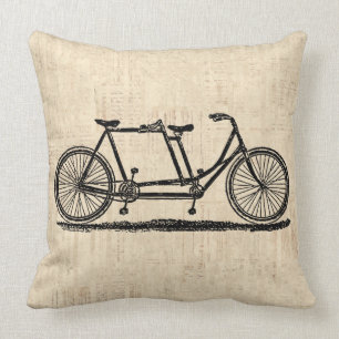 Tandem Bicycle Two Person Bicycle Antique Bike Throw Pillow