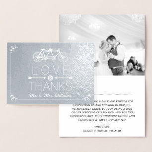 Tandem Bicycle Typography Photo Wedding Thank You Foil Card
