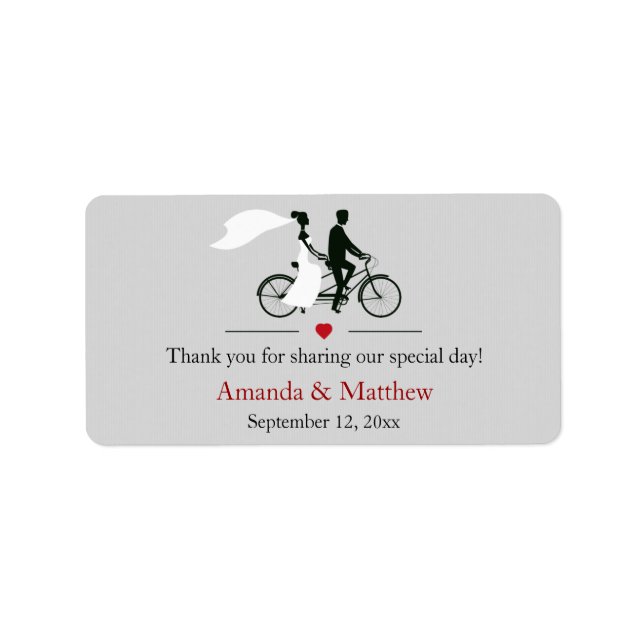 Tandem Bicycle Wedding Favour Labels (Front)