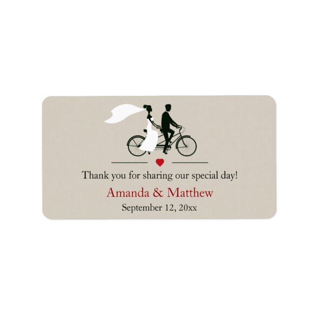 Tandem Bicycle Wedding Favour Labels (Front)