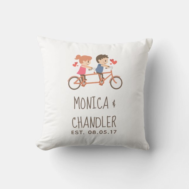 Tandem Bicycle Wedding Keepsake Throw Pillow (Front)