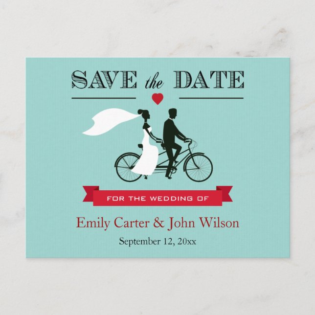 Tandem Bicycle Wedding Save the Date Postcard (Front)