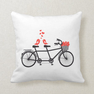 tandem bicycle with cute love birds and red hearts throw pillow