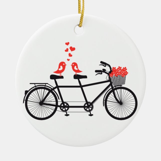 tandem bicycle with cute love birds ceramic ornament (Front)