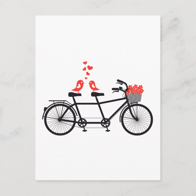 tandem bicycle with cute love birds postcard (Front)
