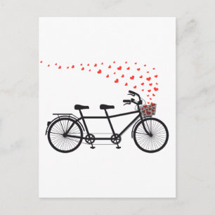tandem bicycle with red hearts postcard