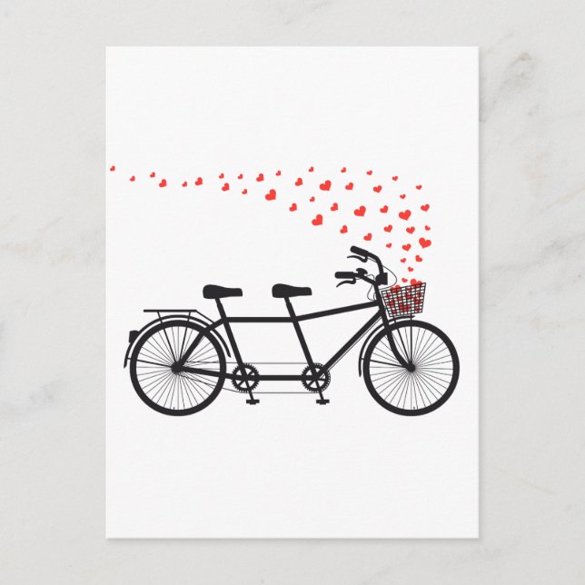 tandem bicycle with red hearts postcard (Front)