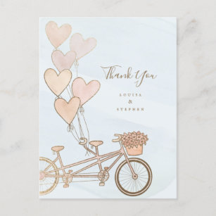 Tandem bike and heart balloons in faux foil postcard