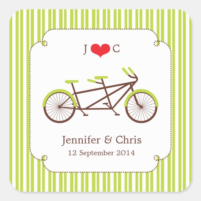 Tandem Bike (Green Stripes) Favour Sticker (Front)