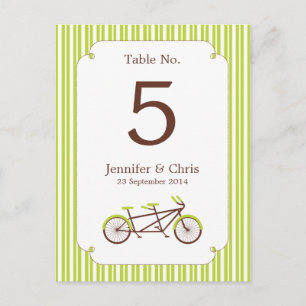Tandem Bike (Green Stripes) Table Number Postcard
