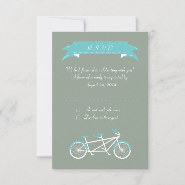Tandem Bike (Grey / Blue) RSVP Invitation (Front)