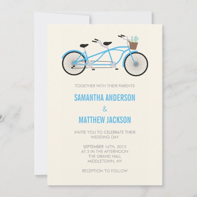 Tandem Bike Wedding Invitation - Blue (Front)