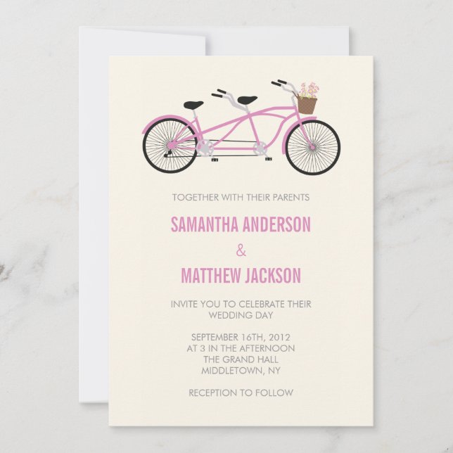 Tandem Bike Wedding Invitation - Pink (Front)