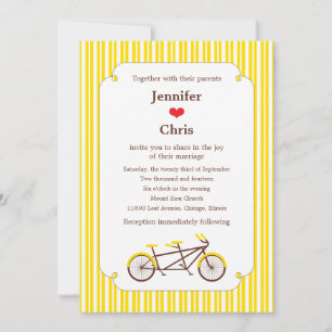 Tandem Bike (Yellow Stripes) Wedding Invitation