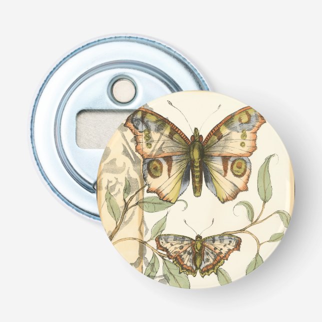 Tandem Butterflies Over Green Leaves Bottle Opener (Front)