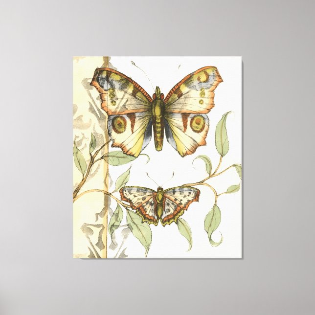 Tandem Butterflies Over Green Leaves Canvas Print (Front)
