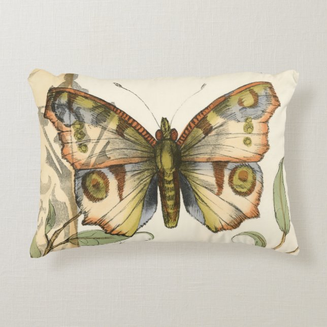 Tandem Butterflies Over Green Leaves Decorative Pillow (Front)