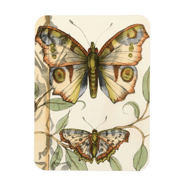 Tandem Butterflies Over Green Leaves Magnet (Vertical)