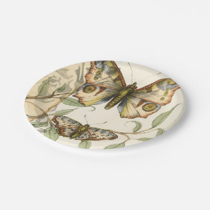 Tandem Butterflies Over Green Leaves Paper Plate
