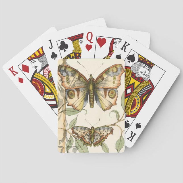 Tandem Butterflies Over Green Leaves Playing Cards (Back)