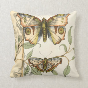Tandem Butterflies Over Green Leaves Throw Pillow