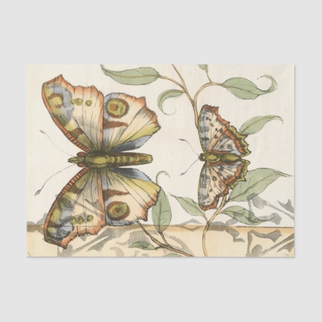 Tandem Butterflies Over Green Leaves Tissue Paper (Front)
