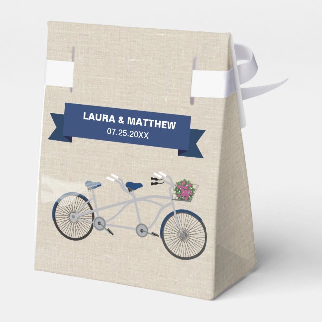 Tandem Dark Blue Bicycle Wedding Engagement Favor Box (Back Side)