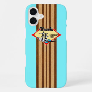 Tandem Surfing Hawaiian Faux Wood Aqua Surfboard  iPhone 16 Plus Case