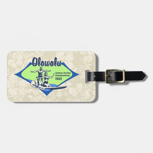 Tandem Surfing Hawaiian Surfboard Luggage Tags (Front Horizontal)