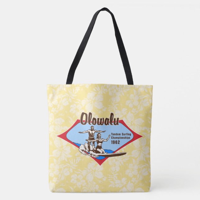 Tandem Surfing Hawaiian Vintage Hibiscus Beach Bag (Front)