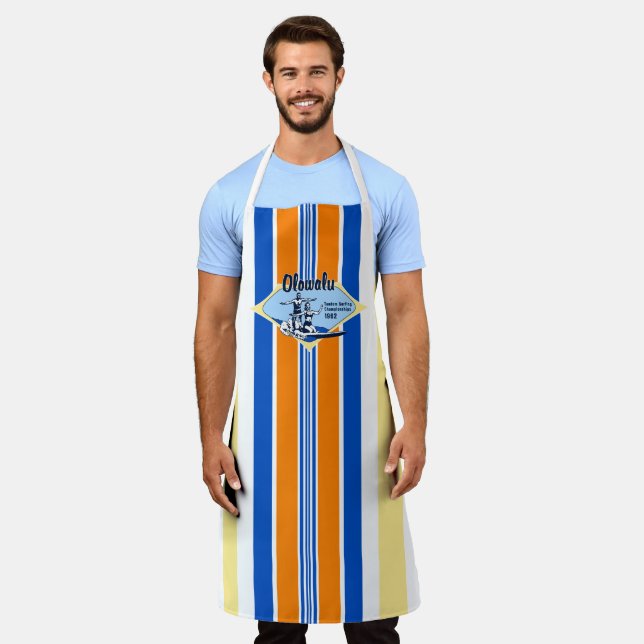 Tandem Surfing Hawaiian Vintage Surf Design - Blue Apron (Worn)