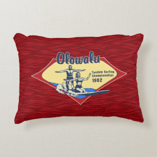 Tandem Surfing Hawaiian Vintage Surf Design Decorative Pillow