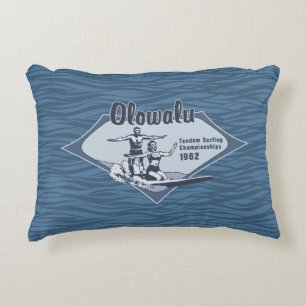 Tandem Surfing Hawaiian Vintage Surf Design Decorative Pillow