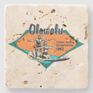 Tandem Surfing Hawaiian Vintage Surf Design Stone Coaster