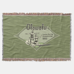 Tandem Surfing Hawaiian Vintage Surf Design Throw Blanket