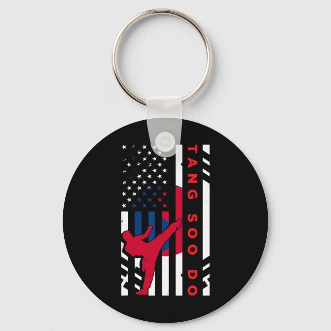 Tang Soo Do Martial Arts Karate American Flag Wome Keychain (Front)