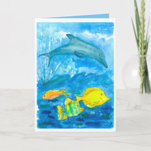 Tang Tropical Fish Dolphin Happy Birthday Card