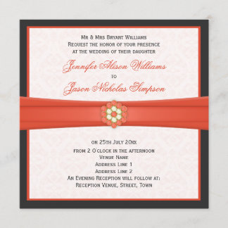 Tangerine and Dark Grey Wedding Jewels Invitations