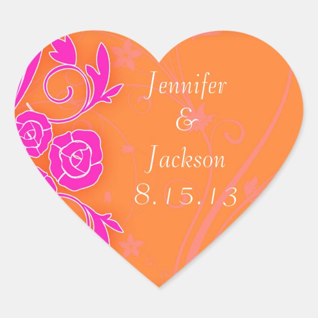 Tangerine and Pink Roses Wedding Stickers (Front)