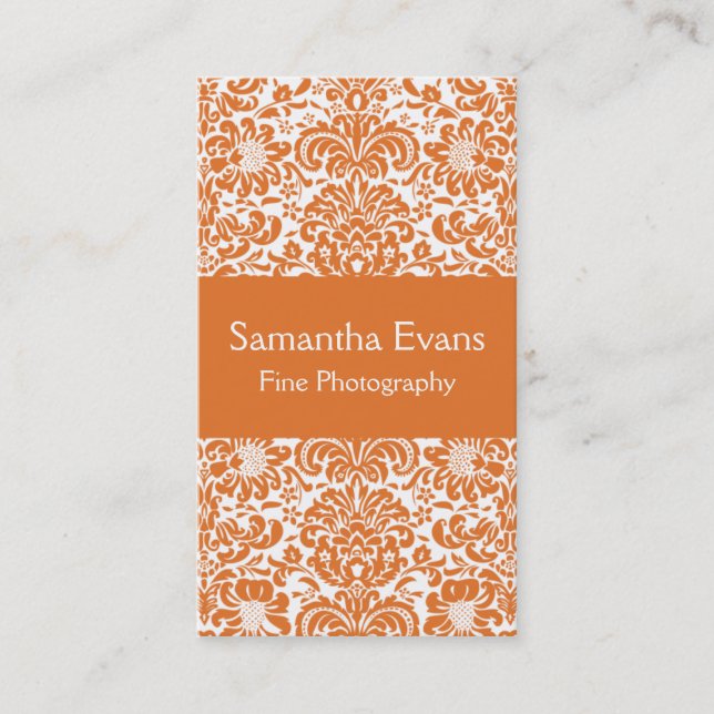 Tangerine and White Damask Business Card (Front)