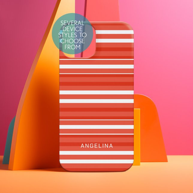Tangerine and White Striped Pattern Custom Name Samsung Galaxy S22 Case (Personalized Phone Case - Pick Your Device Style and Customize the Design)