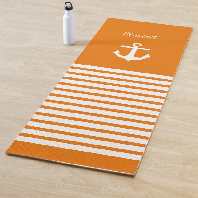 Tangerine and White Stripes Nautical  Personalized Yoga Mat (In Situ)