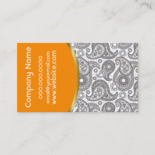 Tangerine Black Paisley Business Card