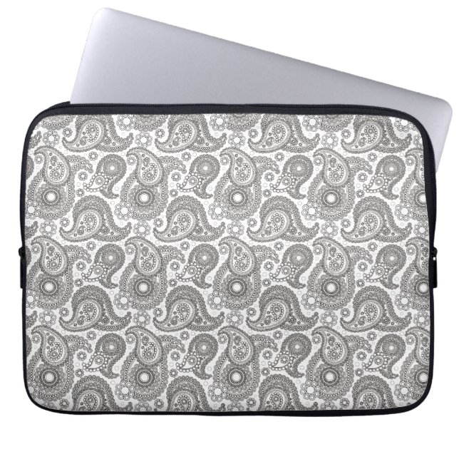 Tangerine Black Paisley Laptop Sleeve (Front)