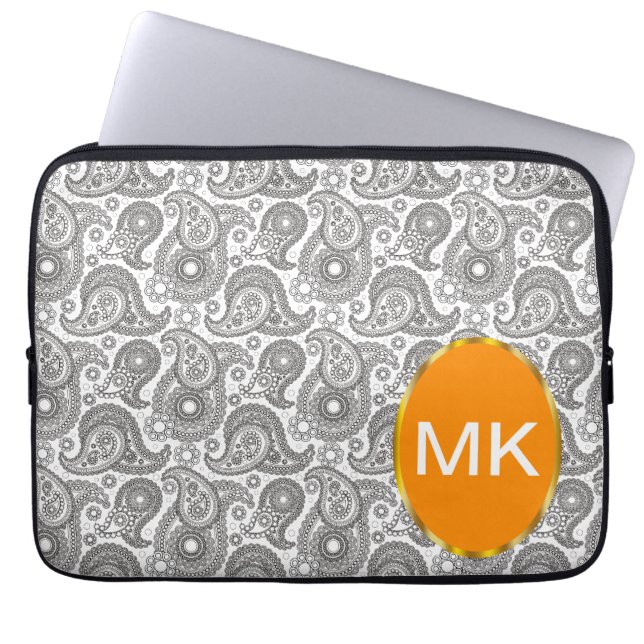 Tangerine Black Paisley Laptop Sleeve (Front)