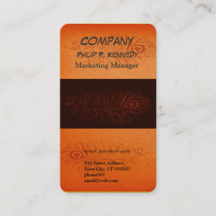 Tangerine Black Peacock Feathers Cute Plumage Business Card