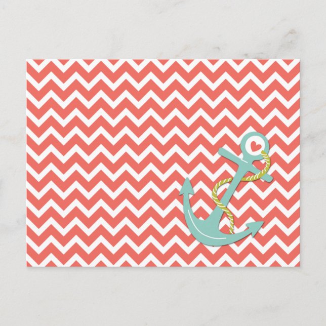 Tangerine Chevron Zigzag Teal Anchor All-Occasion Postcard (Front)