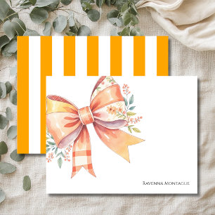 Tangerine Chic Big Bow Floral Thank You Note Card